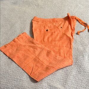 Horny Toad Peachy Orange 100% Linen Pants with Tie Waist